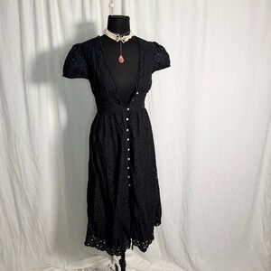 Wilfred Black Eyelet Button Front Midi Dress Size 00